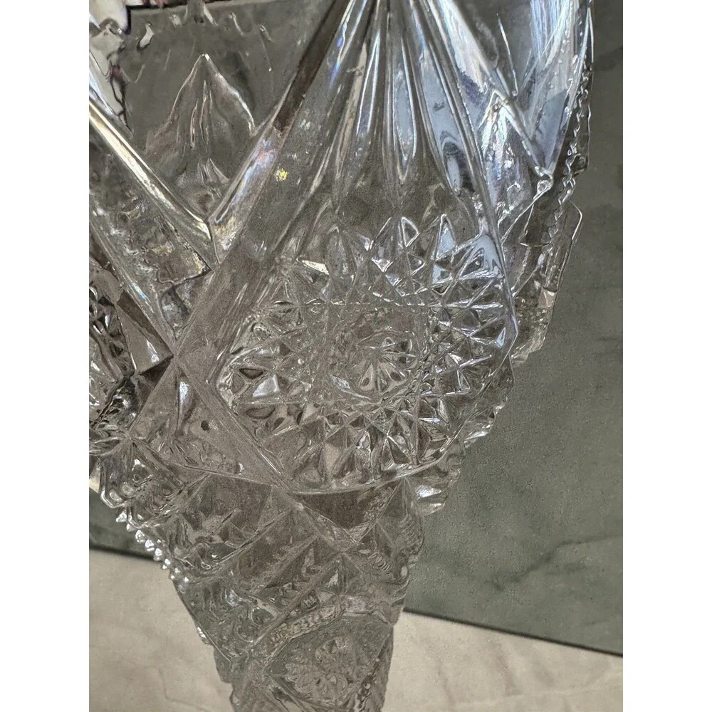 Vintage Cut Crystal Pedestal Vase 9